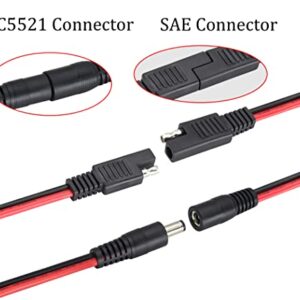 HCFeng 2Pack SAE to DC Adapter Cable SAE Plug to DC 5.5mmx2.1mm Male Connector Cables with SAE Polarity Reverse Adapter & DC8/6.5/5.5/4.0/3.5(mm) Adapters for Solar Battery Panel (14AWG 2ft/60cm)