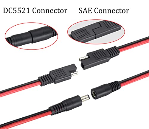 HCFeng 2Pack SAE to DC Adapter Cable SAE Plug to DC 5.5mmx2.1mm Male Connector Cables with SAE Polarity Reverse Adapter & DC8/6.5/5.5/4.0/3.5(mm) Adapters for Solar Battery Panel (14AWG 2ft/60cm)