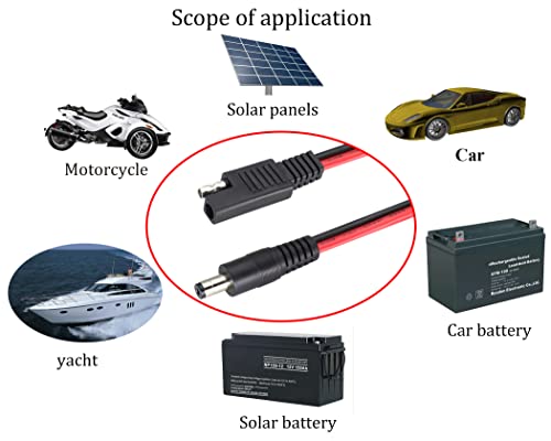 HCFeng 2Pack SAE to DC Adapter Cable SAE Plug to DC 5.5mmx2.1mm Male Connector Cables with SAE Polarity Reverse Adapter & DC8/6.5/5.5/4.0/3.5(mm) Adapters for Solar Battery Panel (14AWG 2ft/60cm)