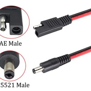 HCFeng 2Pack SAE to DC Adapter Cable SAE Plug to DC 5.5mmx2.1mm Male Connector Cables with SAE Polarity Reverse Adapter & DC8/6.5/5.5/4.0/3.5(mm) Adapters for Solar Battery Panel (14AWG 2ft/60cm)