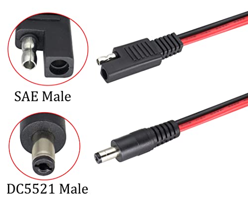 HCFeng 2Pack SAE to DC Adapter Cable SAE Plug to DC 5.5mmx2.1mm Male Connector Cables with SAE Polarity Reverse Adapter & DC8/6.5/5.5/4.0/3.5(mm) Adapters for Solar Battery Panel (14AWG 2ft/60cm)