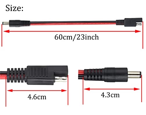 HCFeng 2Pack SAE to DC Adapter Cable SAE Plug to DC 5.5mmx2.1mm Male Connector Cables with SAE Polarity Reverse Adapter & DC8/6.5/5.5/4.0/3.5(mm) Adapters for Solar Battery Panel (14AWG 2ft/60cm)