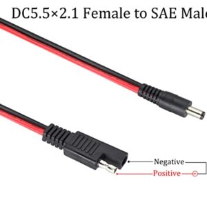 HCFeng 2Pack SAE to DC Adapter Cable SAE Plug to DC 5.5mmx2.1mm Male Connector Cables with SAE Polarity Reverse Adapter & DC8/6.5/5.5/4.0/3.5(mm) Adapters for Solar Battery Panel (14AWG 2ft/60cm)