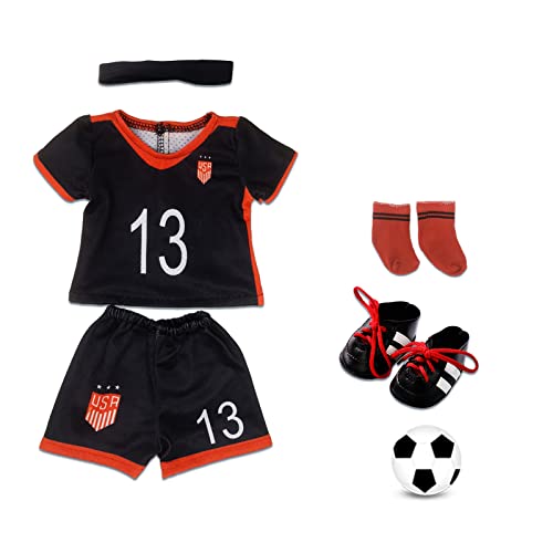 18 Inch Doll Clothes - Team USA 6 Piece 18" Doll Soccer Uniform Fits 18 inch Doll, Includes Headband,Shirt,Shorts, Socks,Shoes and Football