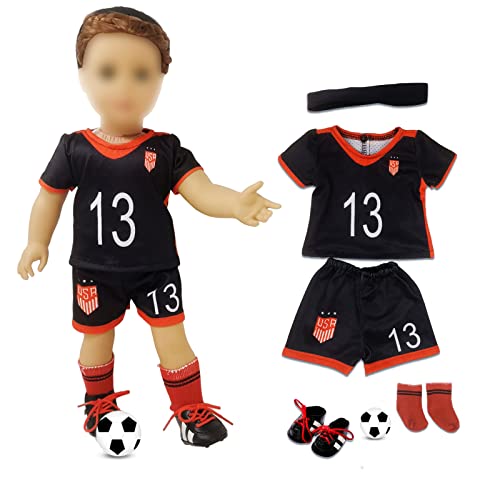 18 Inch Doll Clothes - Team USA 6 Piece 18" Doll Soccer Uniform Fits 18 inch Doll, Includes Headband,Shirt,Shorts, Socks,Shoes and Football