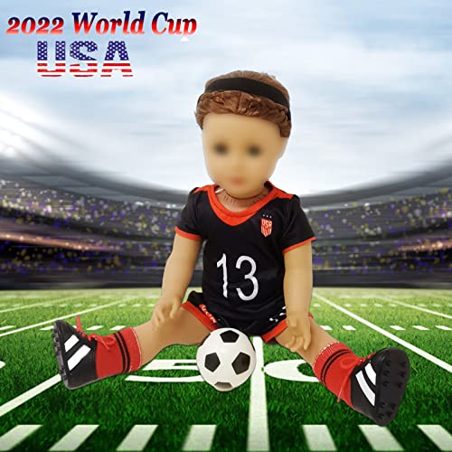 18 Inch Doll Clothes - Team USA 6 Piece 18" Doll Soccer Uniform Fits 18 inch Doll, Includes Headband,Shirt,Shorts, Socks,Shoes and Football