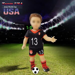 18 Inch Doll Clothes - Team USA 6 Piece 18" Doll Soccer Uniform Fits 18 inch Doll, Includes Headband,Shirt,Shorts, Socks,Shoes and Football