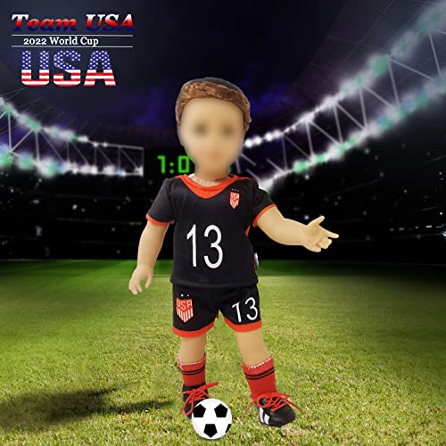 18 Inch Doll Clothes - Team USA 6 Piece 18" Doll Soccer Uniform Fits 18 inch Doll, Includes Headband,Shirt,Shorts, Socks,Shoes and Football