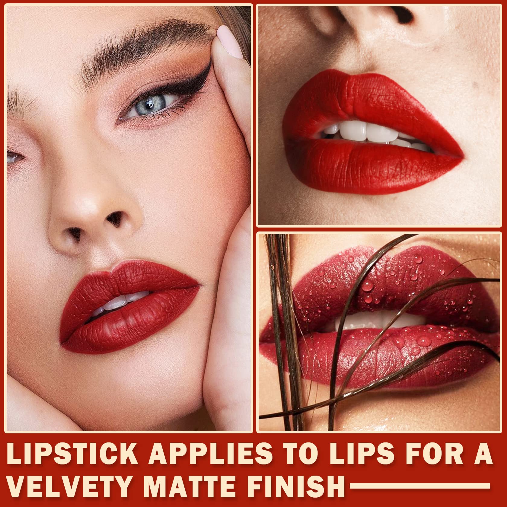 CAHIUYOA 6 Colors Dark Red Matte Lipstick Set China Style,Smooth Soft Nude Matte Lipstick Chinese Lip Makeup,Long Lasting Waterproof Non Stick Cup Lip Stick Stain Lipstick for Women Girls