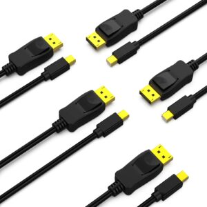 benfei 5 pack mini displayport to displayport 6 feet cable 4k@60hz 2k@144hz, mini dp(thunderbolt compatible) to dp cable (male to male) gold-plated cord