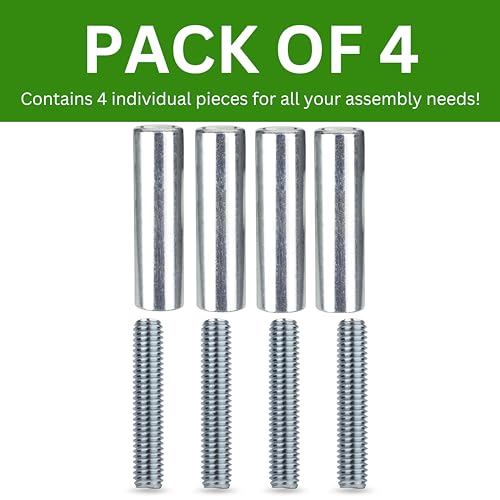 Spare Hardware Parts Bed Frame Set, Long Round Coupling Nut Sleeve and Threaded Rod (Replacement for IKEA Part #106986 + 100013) (Pack of 4 Each)