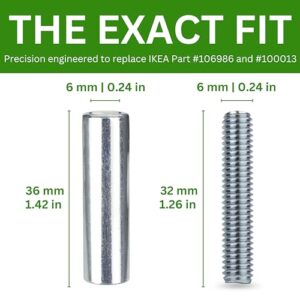 Spare Hardware Parts Bed Frame Set, Long Round Coupling Nut Sleeve and Threaded Rod (Replacement for IKEA Part #106986 + 100013) (Pack of 4 Each)