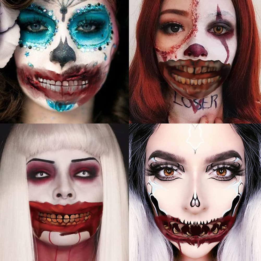 Halloween Prank Makeup Temporary Tattoo, 10Pcs Sheets Halloween Face Temporary Tattoo, Scary Big Mouth Face Tattoos Decals Kits Prank Props for Halloween Masquerade Cosplay Party