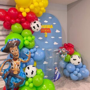 Toy Inspired Story Balloon Garland Kit Cow Pattern Printed Blue Yellow Red Green Latex Balloons for Kids Birthday Party, Kids Toy Inspired Story Theme Birthday Party Supplies Decorations