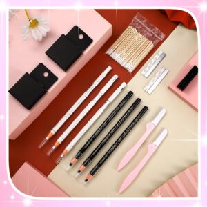 215 Pcs Eyebrow Mapping Kit Waterproof Eyebrow Pencils Set White Dark Brown Pre Inked Microblading String for Brow Mapping Makeup Kit Eyebrow Shaper Eyebrow Trimmers Blades Pointed Cotton Swabs