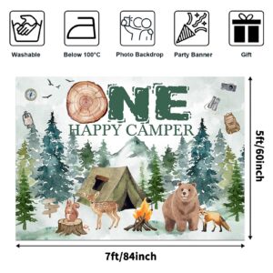 Avezano One Happy Camper Backdrop Boys' 1st Birthday Party Decoration Background Forest Adventure One Happy Camper First Birthday Decorations Photoshoot Banner (7x5ft)