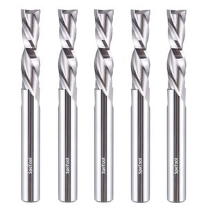 spetool 5pcs spiral downcut router bits 1/4" shank 1" cutting length solid carbide cnc router bit set end mills for plunge router wood carving