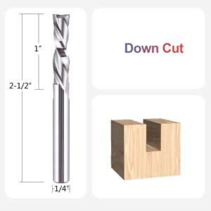 SpeTool 5PCS Spiral Downcut Router Bits 1/4" Shank 1" Cutting Length Solid Carbide CNC Router Bit Set End Mills for Plunge Router Wood Carving