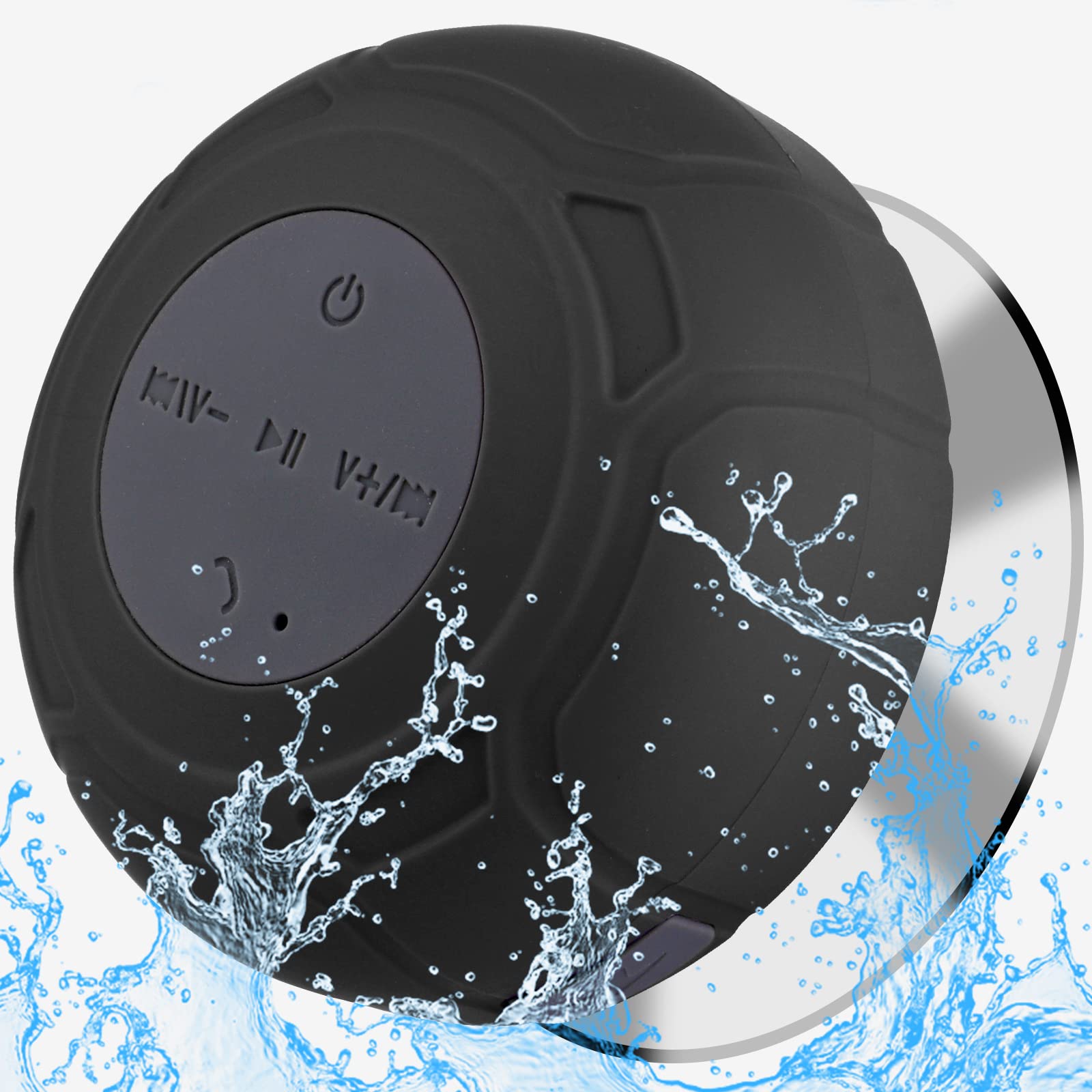 Annlend Bluetooth Shower Speaker Waterproof Portable Wireless Water-Resistant Speaker Suction Cup,Built-in Mic Speakerphone for Phone Tablet Bathroom Kitchen - Black