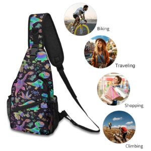 FyLybois Dinosaur Sling Bag Travel Crossbody Backpack Hiking Casual Bags for Women Men with Strap Lightweight Outdoor Traveling Climbing Cycling