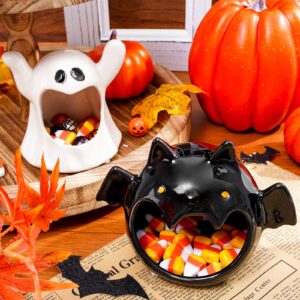 whaline 2pcs halloween candy dish holder bat ghost ceramic dish halloween candle holder cute candy bowl holiday tired tray decor for trick or treat halloween party decoration supplies gift
