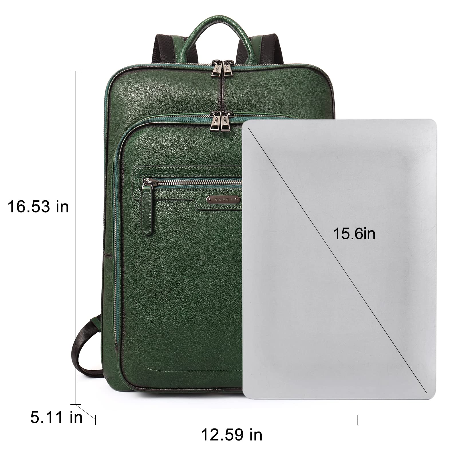 CLUCI Vegetable Tanned Full Grain Leather 15.6 inch Laptop Backpack Purse for Women Casual Daypack Travel Backpack Sassafras Green