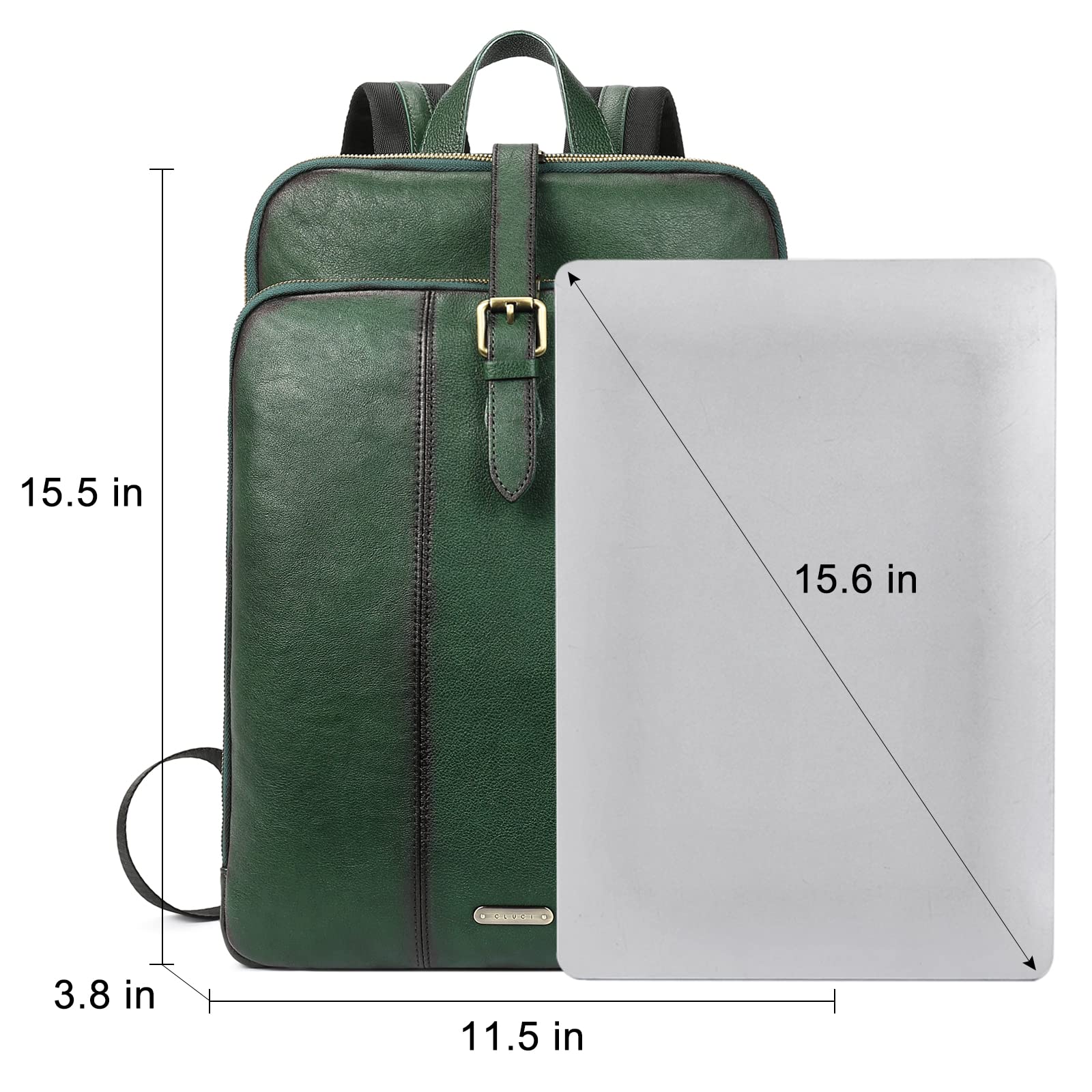 CLUCI Vegetable Tanned Full Grain Leather Laptop Backpack for Women 15.6 inch Computer Bags Stylish Travel Daypack Sassafras Green