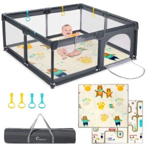 lfcreator baby playpen with mat,playpen for babies and toddlers, large baby play yard for indoor&outdoor，bpa-free,safe no gaps baby activity center 50 * 50 * 27" with 0.4" foldable playmat