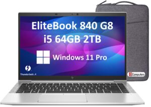 hp elitebook 840 g8 business laptop (14" fhd, intel 4-core i5-1145g7, 64gb ram, 2tb pcie ssd, uhd graphics, full hd ips), 2 x thunderbolt 4, webcam, 3-year warranty, ist bag, win 11 pro