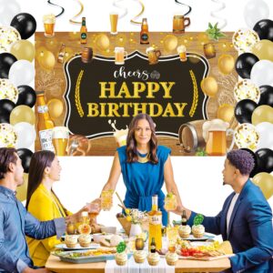 LXlucktim Beer Birthday Party Decorations for Men, 110 Pcs Aged to Perfection Party Supplies Balloons Garland Arch Kit for Mens 30th 40th 50th - Backdrop, Toppers, Balloon, Hanging Swirls