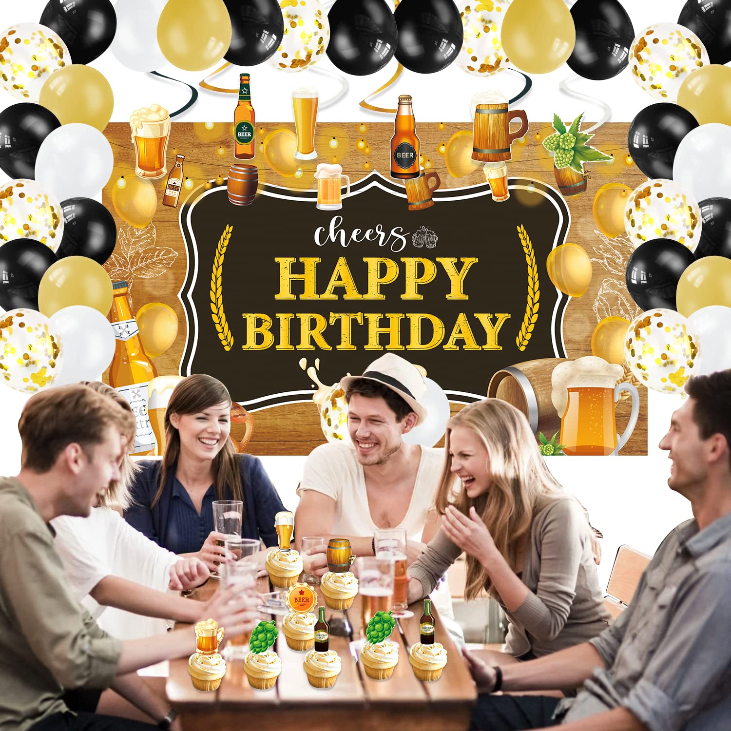 LXlucktim Beer Birthday Party Decorations for Men, 110 Pcs Aged to Perfection Party Supplies Balloons Garland Arch Kit for Mens 30th 40th 50th - Backdrop, Toppers, Balloon, Hanging Swirls