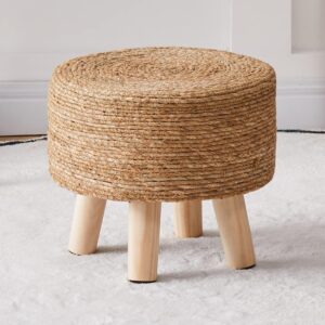 cpintltr foot stool natural seagrass hand weave poufs round ottoman for couch desk soft step stool padded foot rest with non-skid pine legs for hallway office lounge natural