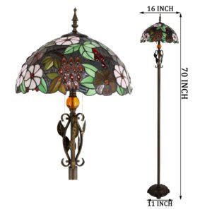 AVIVADIRECT Tiffany Floor Lamp Stained Glass Standing Reading Lamp 16x16x70 Inches Antique Pole Corner Light for Bedroom Living Room (Grapes Flower)