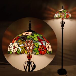 AVIVADIRECT Tiffany Floor Lamp Stained Glass Standing Reading Lamp 16x16x70 Inches Antique Pole Corner Light for Bedroom Living Room (Grapes Flower)