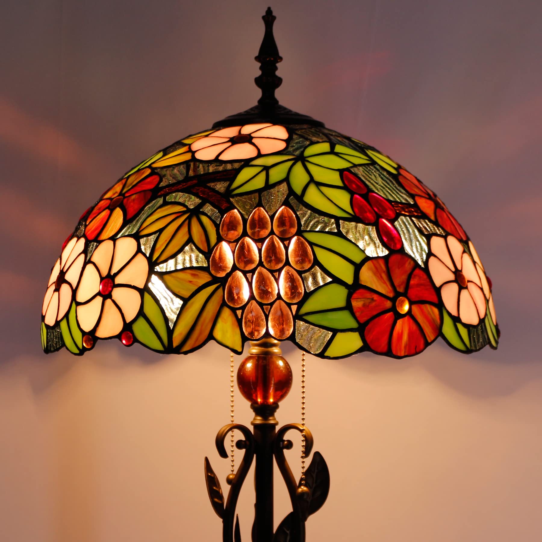 AVIVADIRECT Tiffany Floor Lamp Stained Glass Standing Reading Lamp 16x16x70 Inches Antique Pole Corner Light for Bedroom Living Room (Grapes Flower)