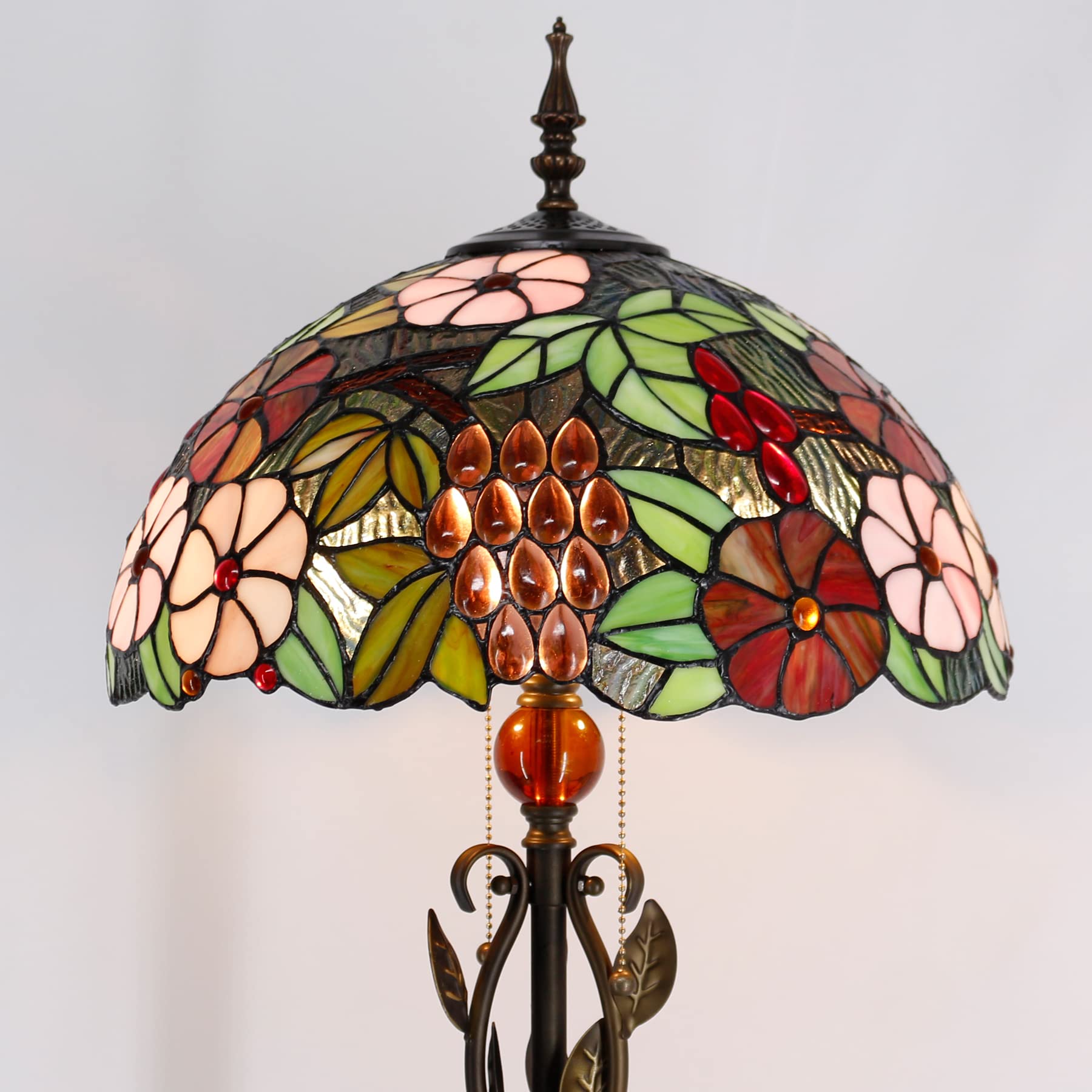 AVIVADIRECT Tiffany Floor Lamp Stained Glass Standing Reading Lamp 16x16x70 Inches Antique Pole Corner Light for Bedroom Living Room (Grapes Flower)