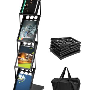 QWORK Magazine Brochure Display Rack Stand, 4 Pocket Foldable Literature Catalog Rack Book Holder Tradeshow Display Stand, for Office Store and Exhibition Trade Show (Black)