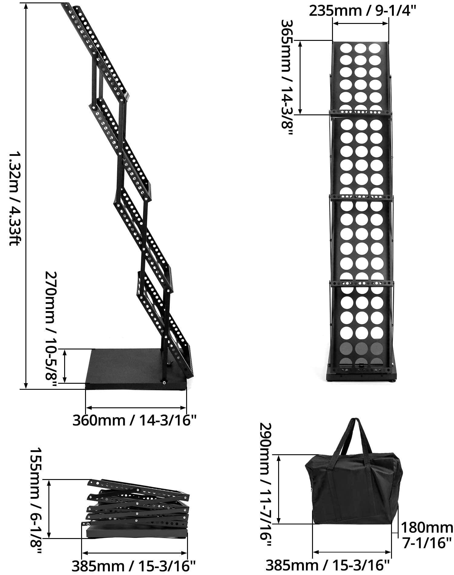 QWORK Magazine Brochure Display Rack Stand, 4 Pocket Foldable Literature Catalog Rack Book Holder Tradeshow Display Stand, for Office Store and Exhibition Trade Show (Black)