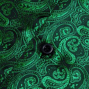 YOHOWA Men's Silk Shirt Paisley Button Down Dress Shirts Regular Fit Long Sleeve Shirt Formal Casual Green