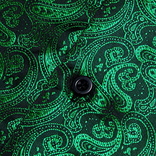 YOHOWA Men's Silk Shirt Paisley Button Down Dress Shirts Regular Fit Long Sleeve Shirt Formal Casual Green