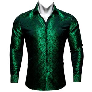 YOHOWA Men's Silk Shirt Paisley Button Down Dress Shirts Regular Fit Long Sleeve Shirt Formal Casual Green