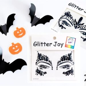 Black Halloween Face Gems, 2 Pcs Eco-Friendly Resin Material Self-Adhesive Mermaid Face Jewels Stick on Stickers Glitter Face Makeup Gems for Kids Festival Forehead Decorations