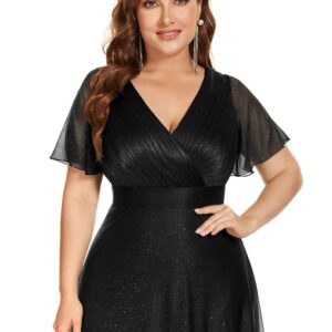 Ever-Pretty Plus Women's Plus Size V-Neck Wrap Short Flutter Sleeves Long Dress for Woman Black US24