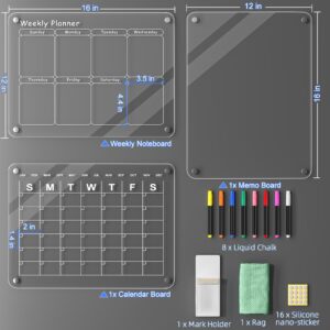 Acrylic Magnetic Calendar for Fridge, Polegas 16"X12" Clear Refrigerator Calendar, Dry Erase Fridge Calendar Whiteboard, Small Monthly Planner Schedule Board with 8 Markers Eraser