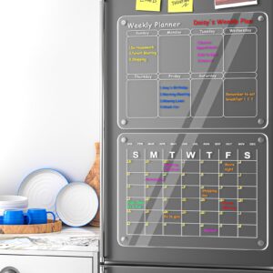 Acrylic Magnetic Calendar for Fridge, Polegas 16"X12" Clear Refrigerator Calendar, Dry Erase Fridge Calendar Whiteboard, Small Monthly Planner Schedule Board with 8 Markers Eraser