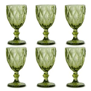 starluckint colored glass goblet set of 6, embossed design wine glasses, 10 oz thickened glass wine glass, for juice drinking wedding party wine glass (color : green, pattern : rhombus)