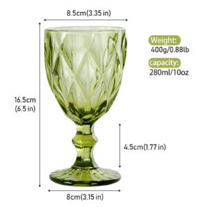 StarLuckINT Colored Glass Goblet Set of 6, Embossed Design Wine Glasses, 10 Oz Thickened Glass Wine Glass, for Juice Drinking Wedding Party Wine Glass (Color : Green, Pattern : rhombus)