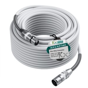 xlr to xlr cable 100 feet, premium xlr microphone cable, heavy duty 22awg ofc xlr male to female cord, 3-pin shielded mic speaker cable, zinc alloy connectors, metal spring sr, white