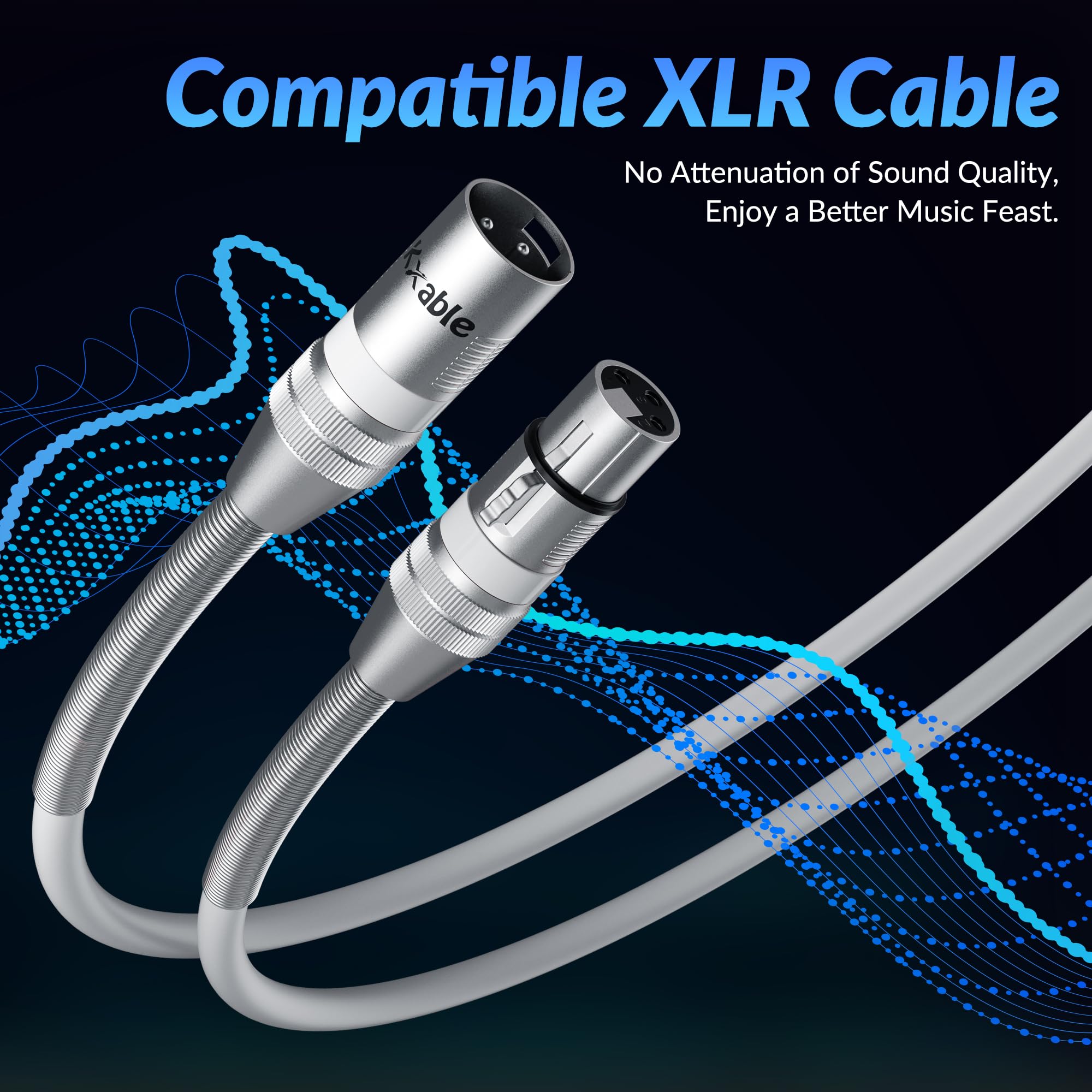 XLR to XLR Cable 100 Feet, Premium XLR Microphone Cable, Heavy Duty 22AWG OFC XLR Male to Female Cord, 3-Pin Shielded Mic Speaker Cable, Zinc Alloy Connectors, Metal Spring SR, White