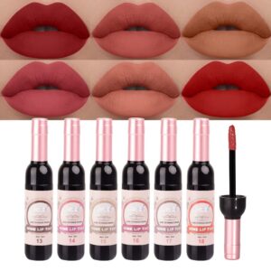 6 colors matte red wine liquid lipstick pack set,wine lip tint long lasting 24 hour waterproof velvet nonstick cup lipgloss lip stain pigmented lip makeup gift sets for girls and women labiales